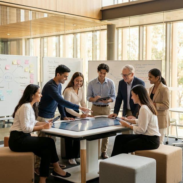 Diverse students collaborating with a mentor